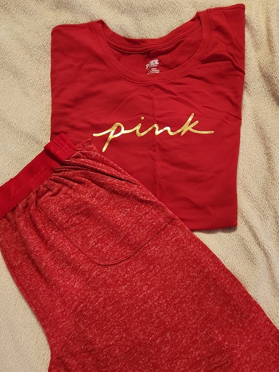 PINK Victoria's Secret Other - PINK Victoria's Secret Red Kids Two-Piece Pajama Set with Gold Script